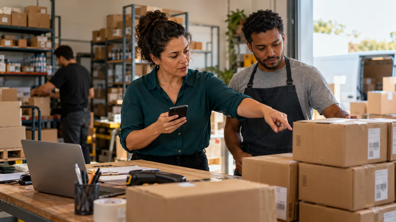 Profissional brasileira organiza um pedido entre o celular e a operação de uma distribuidora.